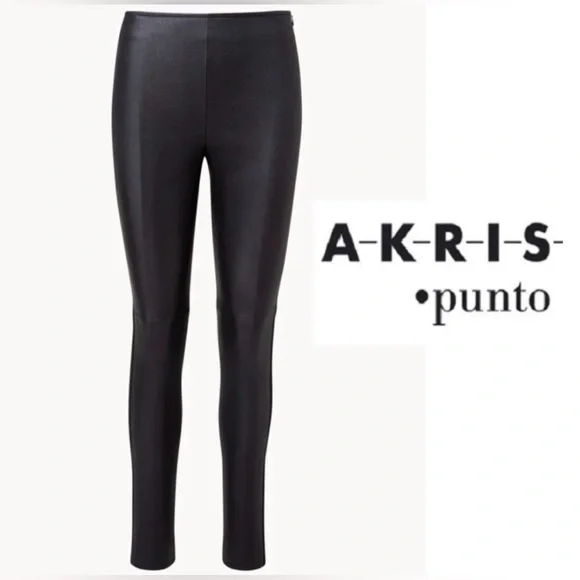 AKRIS PUNTO Fancy Leather Skinny Pants Size 6 BLACK - Picture 2 of 14